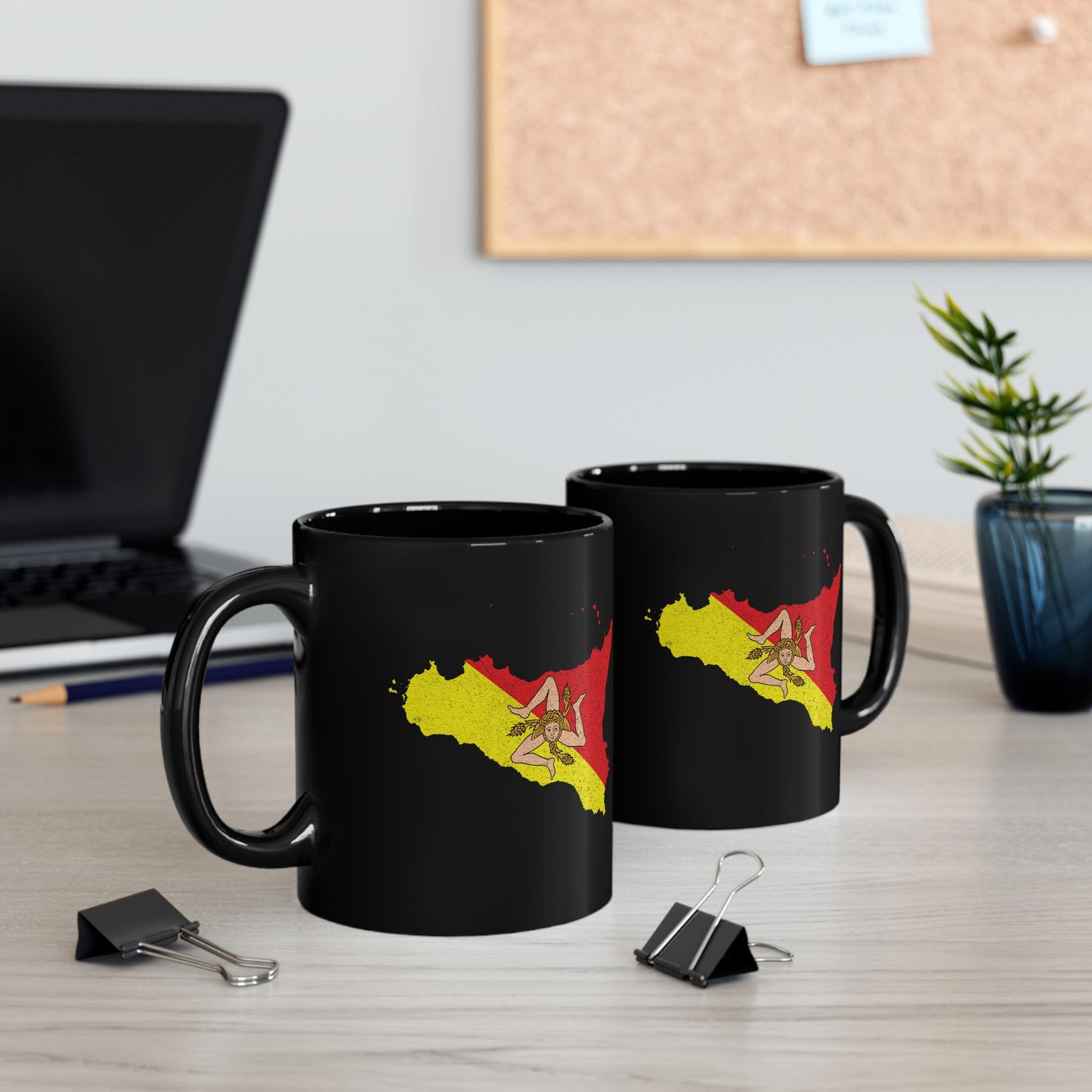 Map of Sicily with Distressed Effect Black Mug (11oz, 15oz)