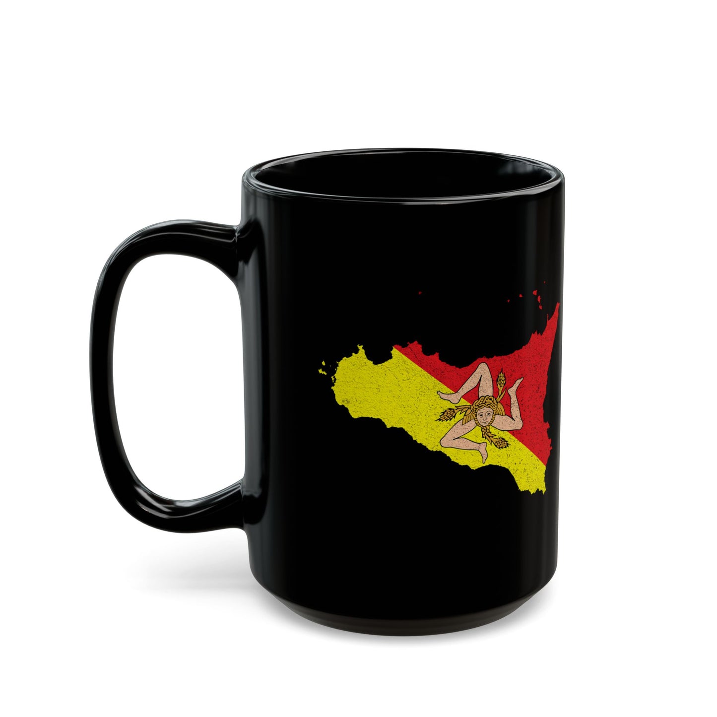 Map of Sicily with Distressed Effect Black Mug (11oz, 15oz)