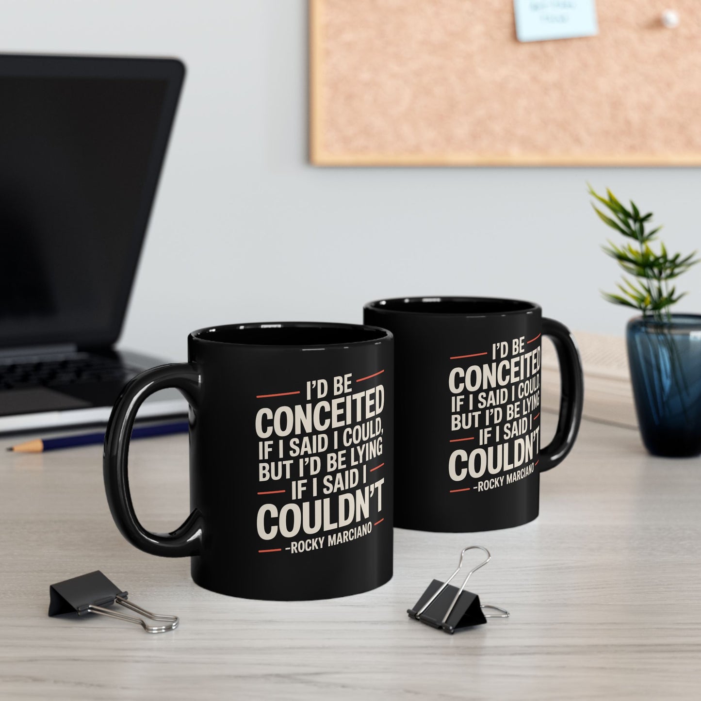 Rocky Marciano Conceited Quote Black Mug (11oz, 15oz)