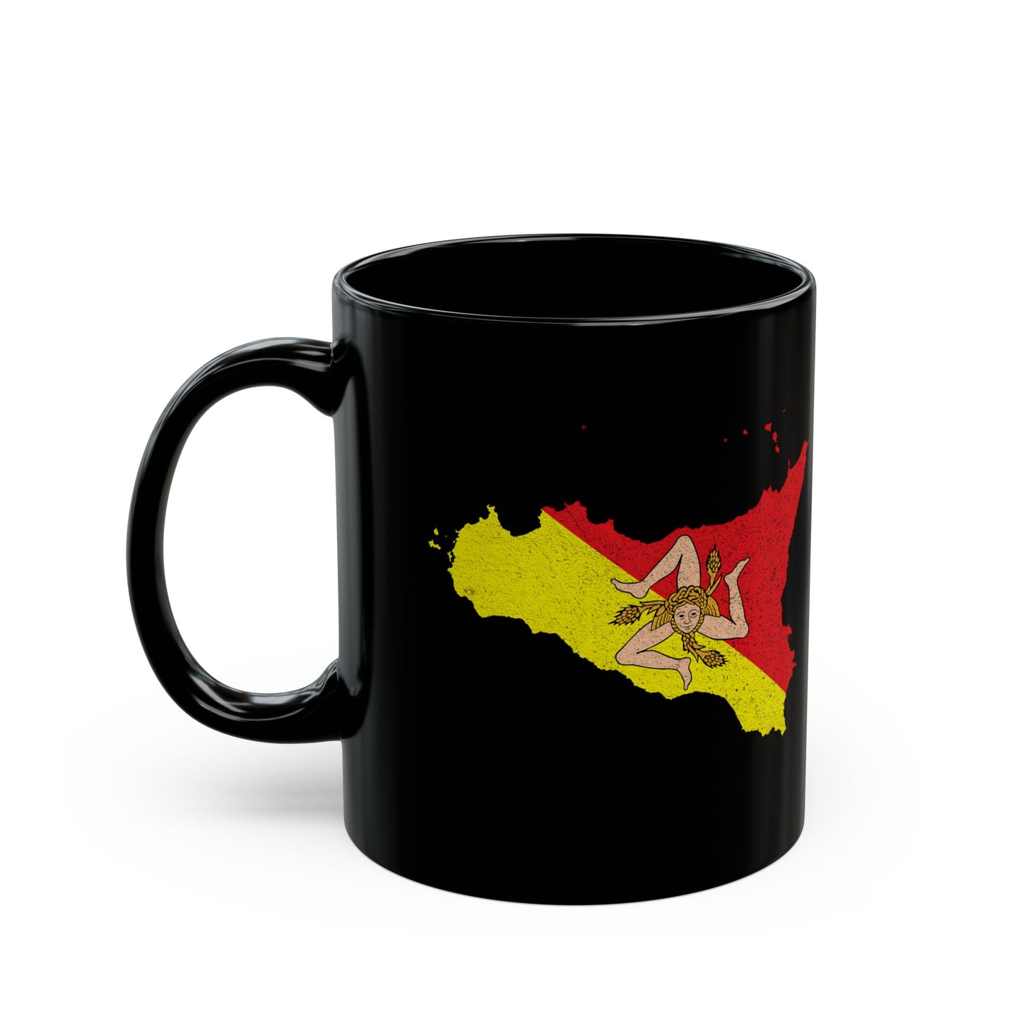 Map of Sicily with Distressed Effect Black Mug (11oz, 15oz)
