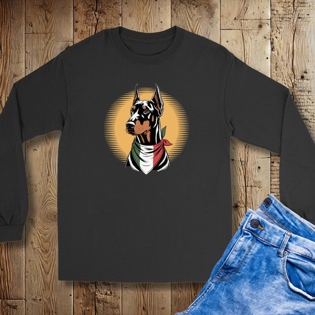Doberman Italian Flag Bandana Unisex Long Sleeve Tee