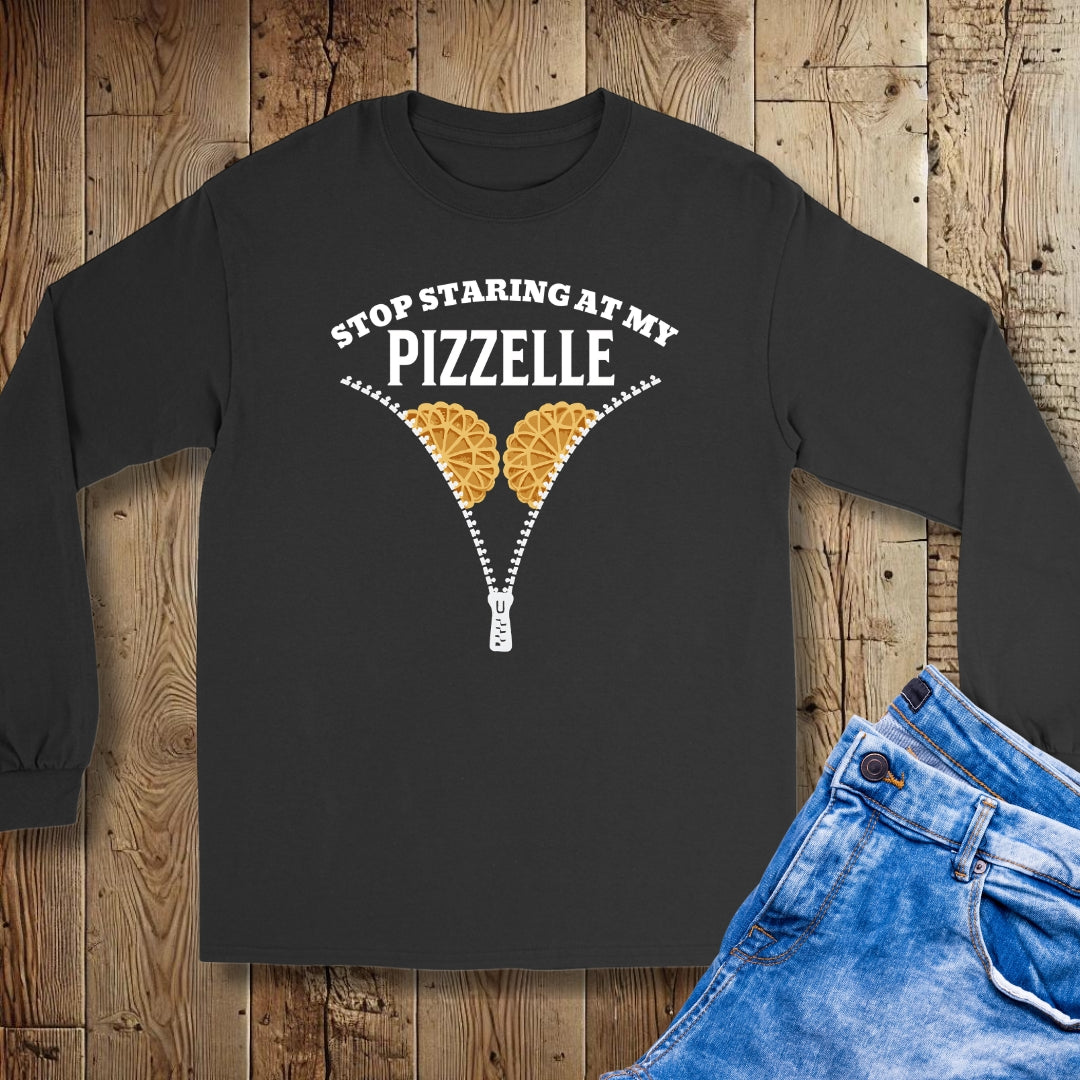 Stop Staring at My Pizzelle Unisex Long Sleeve Tee