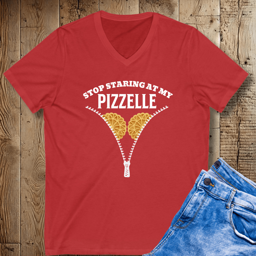 Stop Staring at My Pizzelle Short Sleeve V-Neck Tee