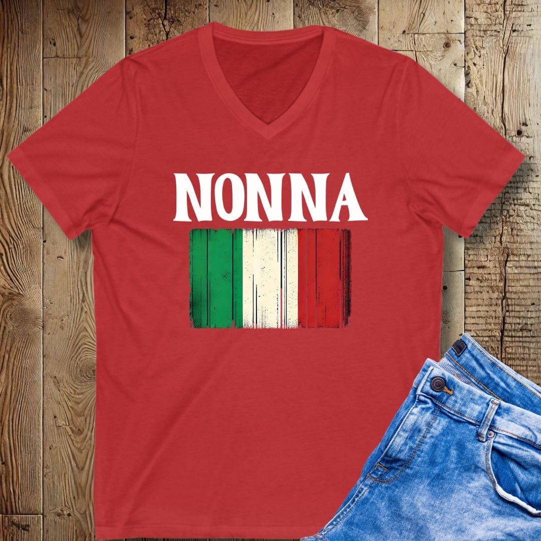 Nonna Distressed Italian Flag Short Sleeve V-Neck Tee