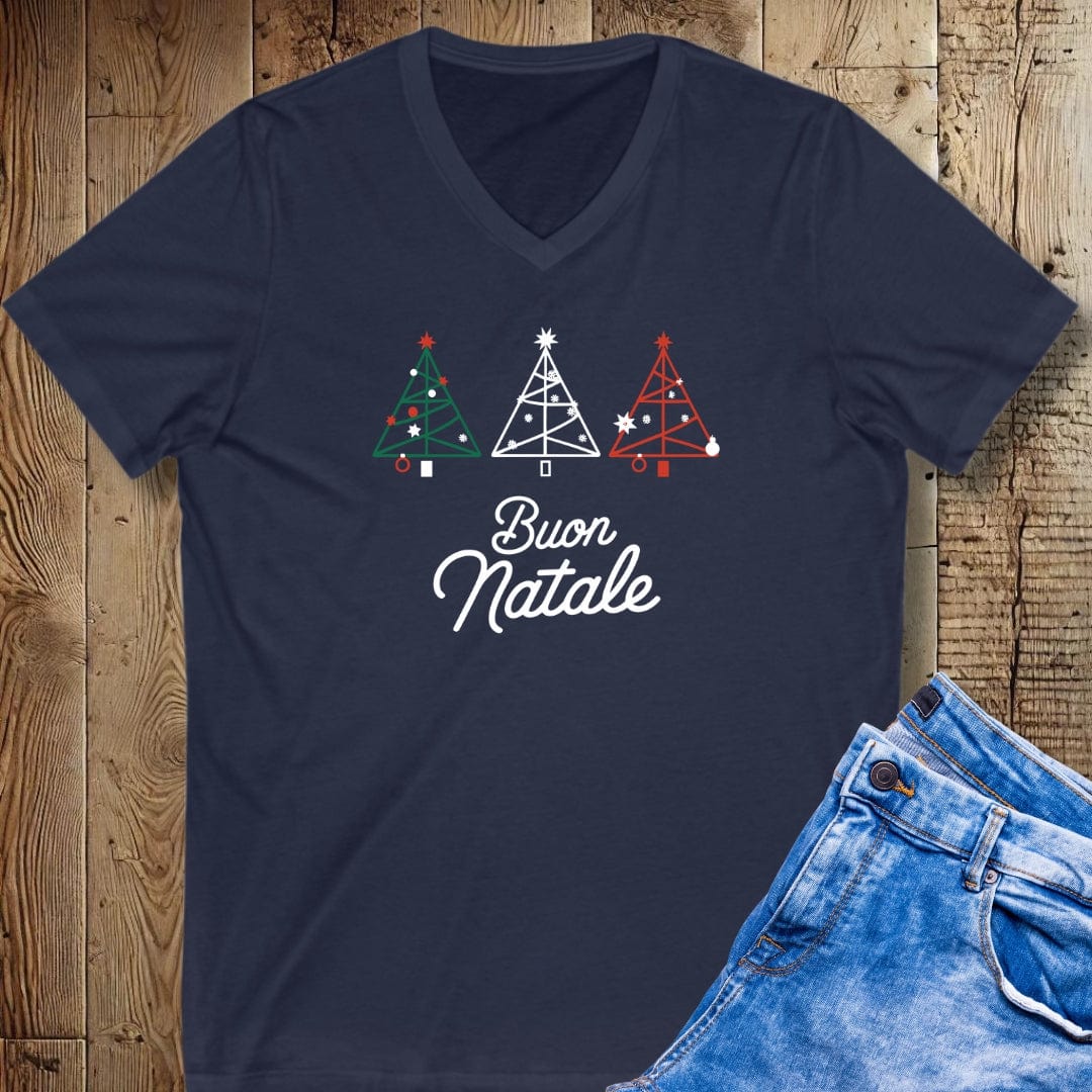 Buon Natale Christmas Tree Italian Flag Colors Short Sleeve V-Neck Tee