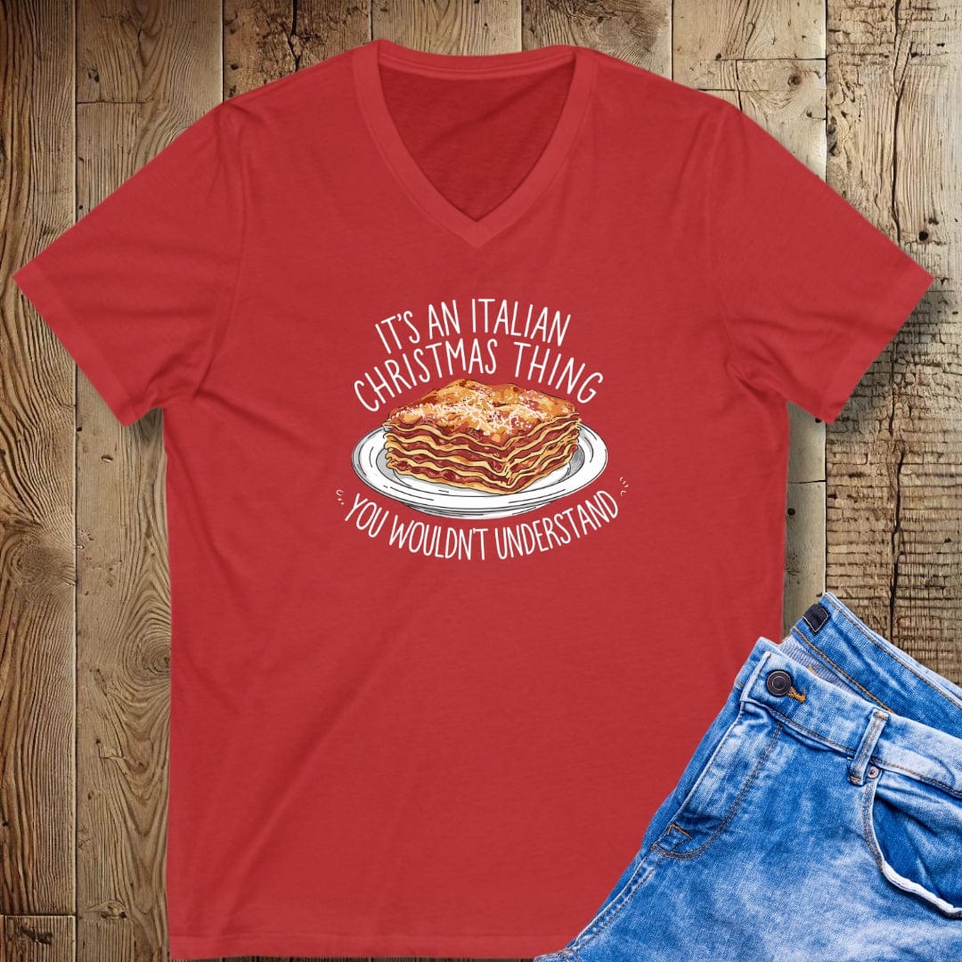 It's an Italian Christmas Thing Lasagna Short Sleeve V-Neck Tee