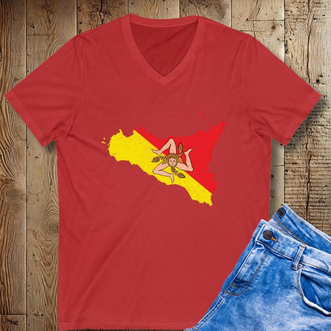 Sicilia Flag Map Trinacria Short Sleeve V-Neck Tee