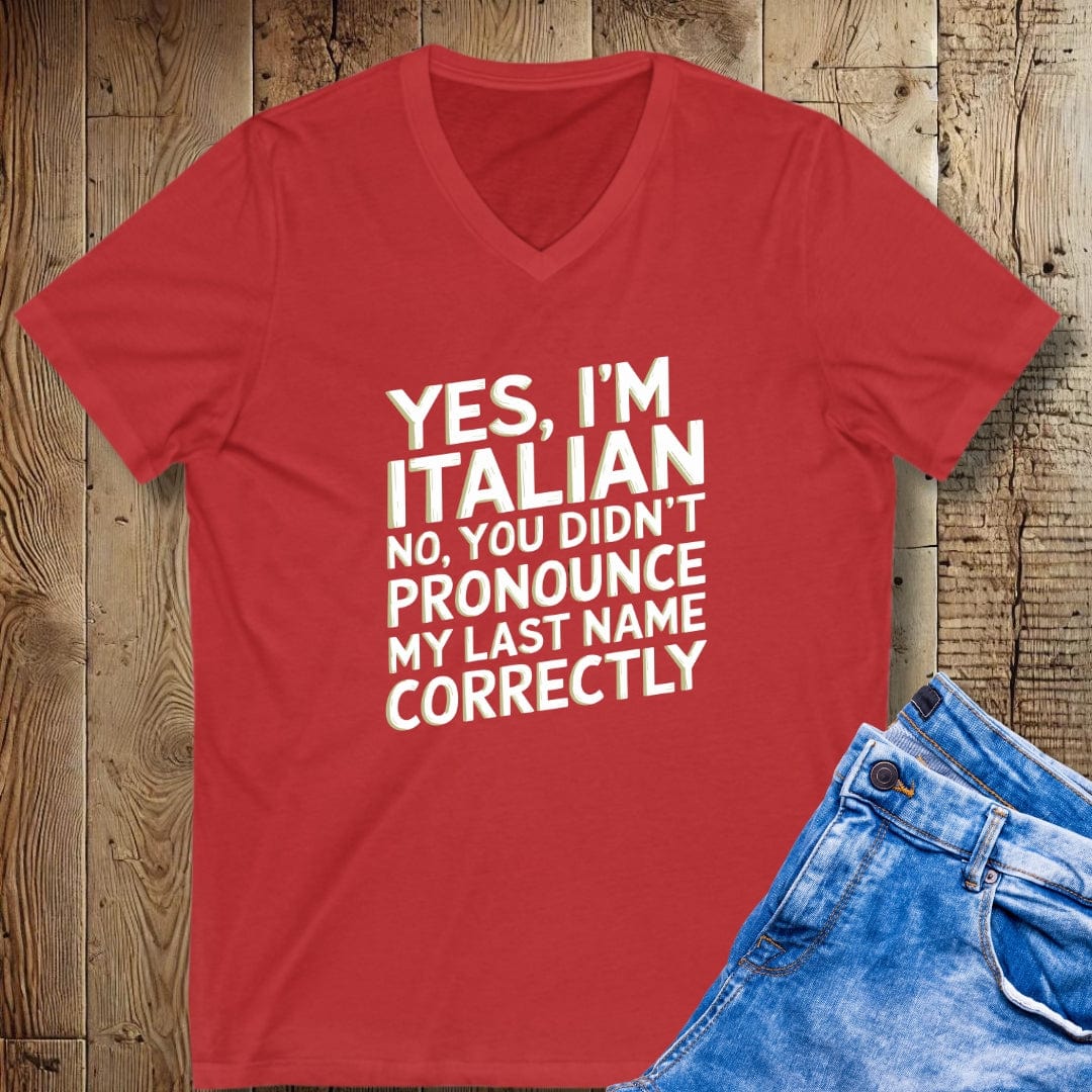 Italian Last Name Short Sleeve V-Neck Tee