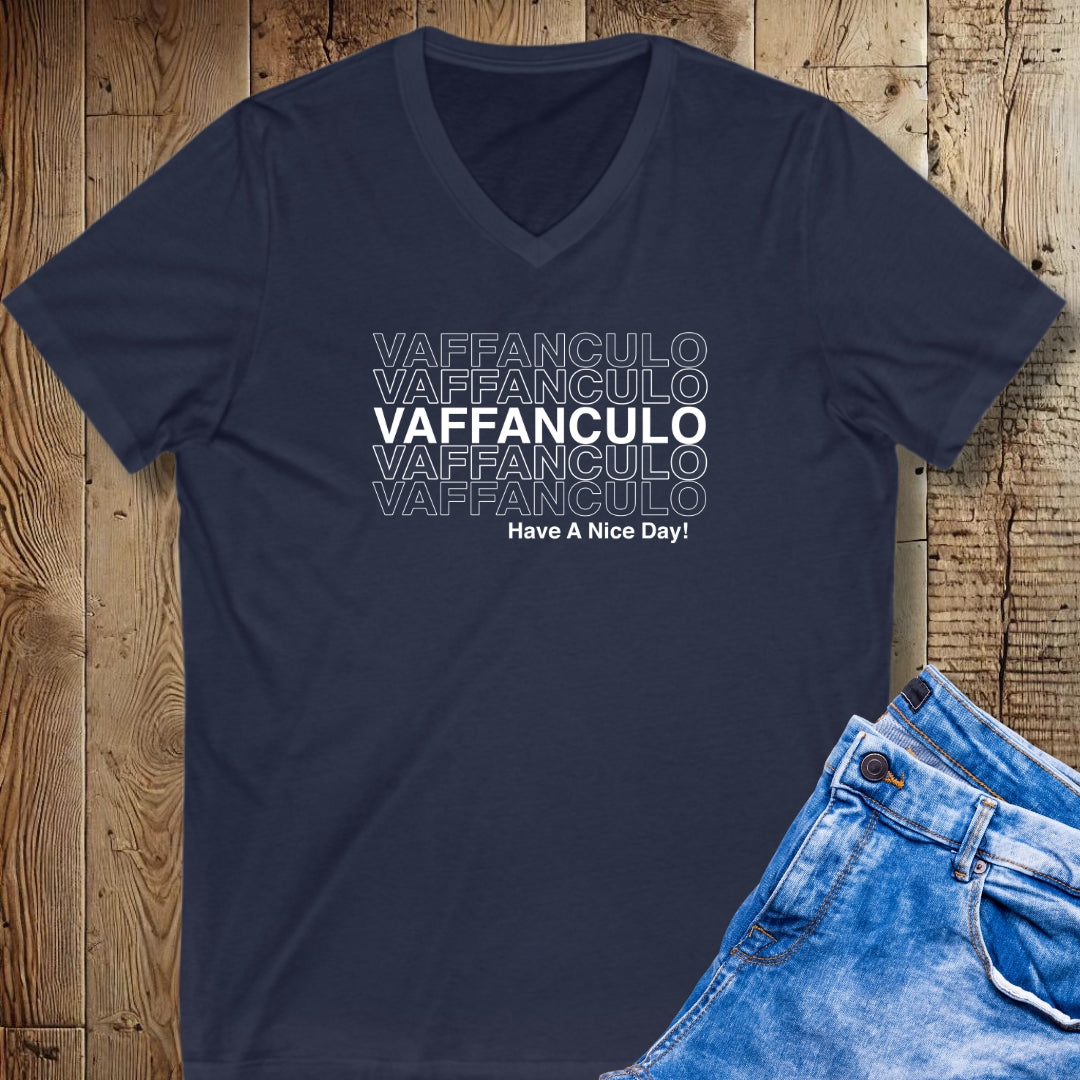 Vaffanculo Means Have A Nice Day Short Sleeve V-Neck Tee