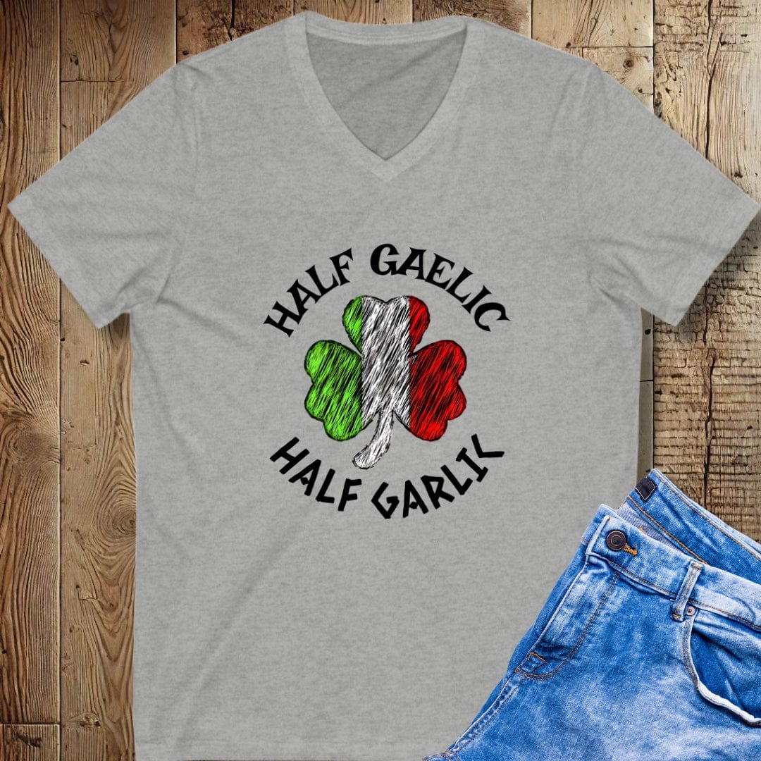 Half Gaelic Half Garlic Irish Italian V-Neck Tee