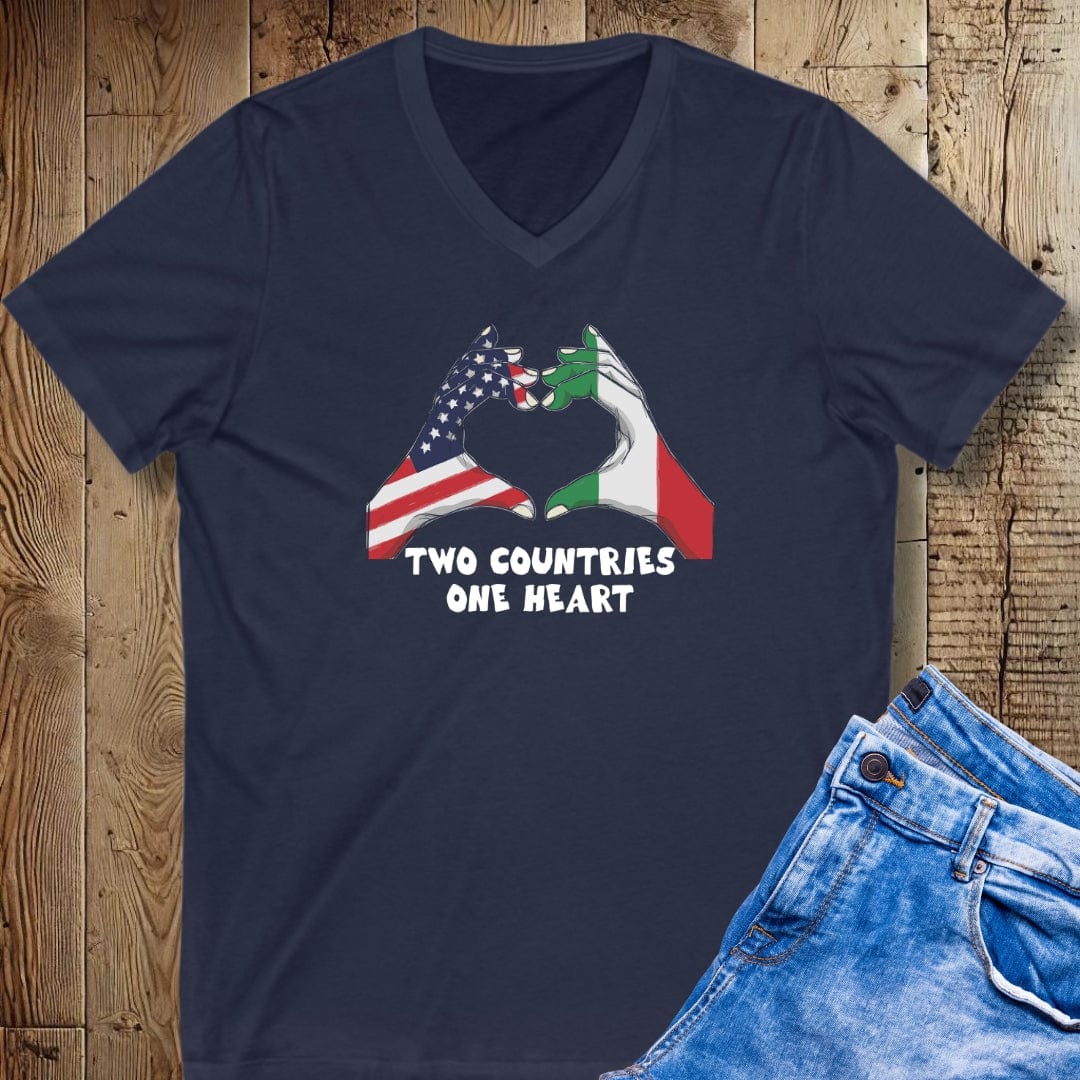 Two Countries One Heart Italian American Flags V-Neck Tee