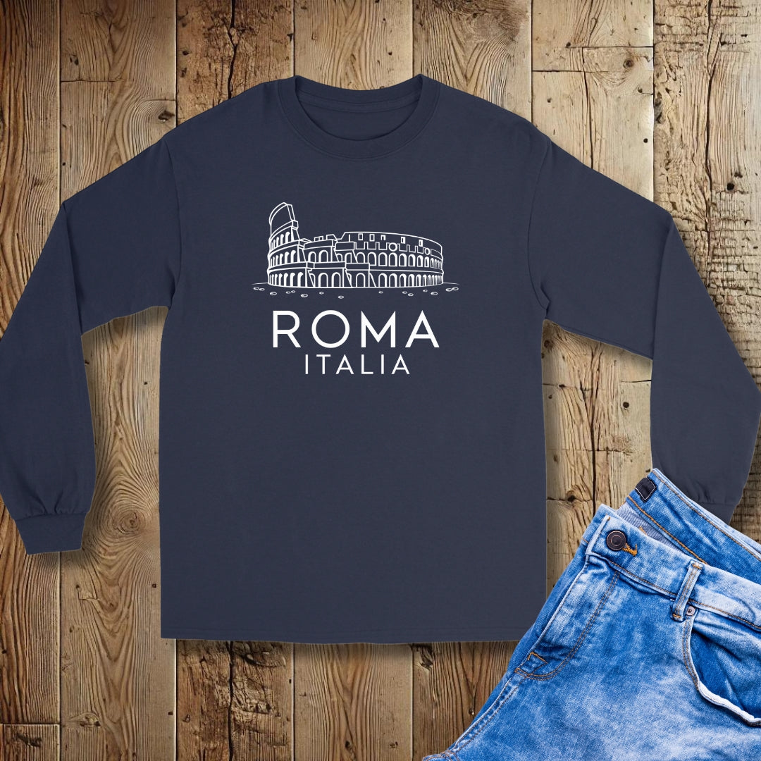 Roma Minimalist Colosseum Line Art Unisex Long Sleeve Tee