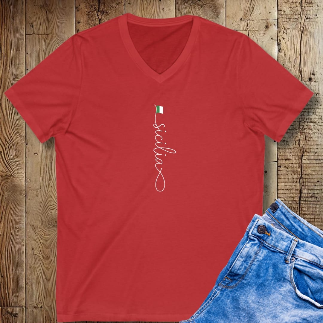 Vertical Sicilia Sicily Italian Flag V-Neck Tee