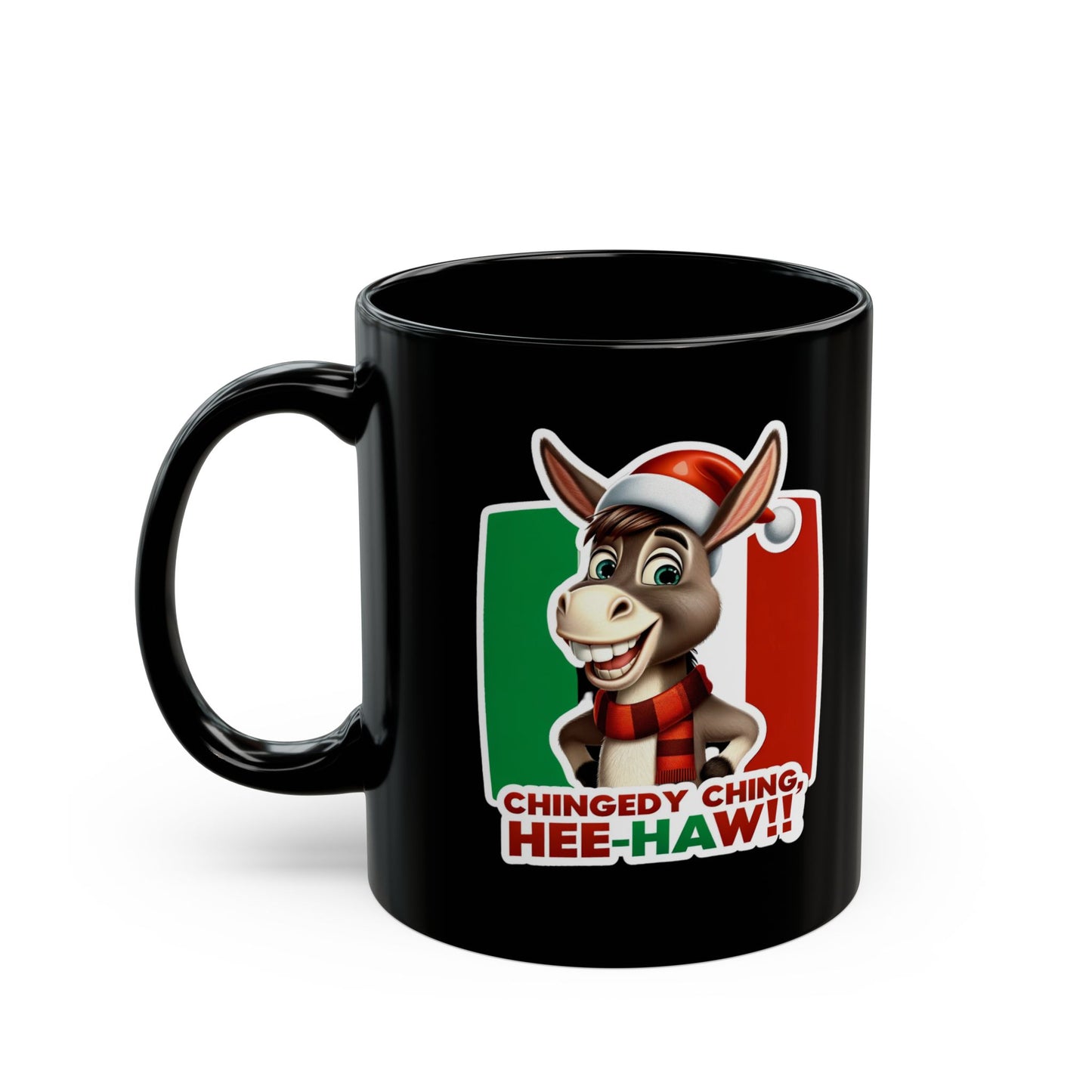 Dominick the Italian Christmas Donkey Black Mug (11oz, 15oz)