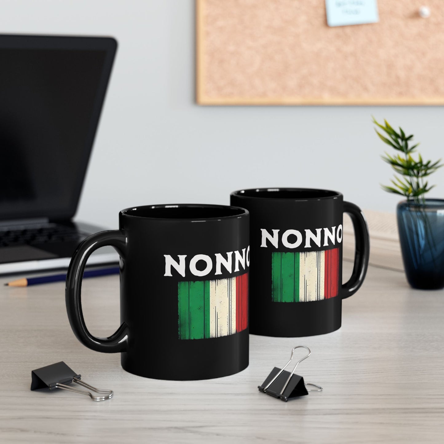 Nonno Italian Flag Distressed Effect Black Mug (11oz, 15oz)