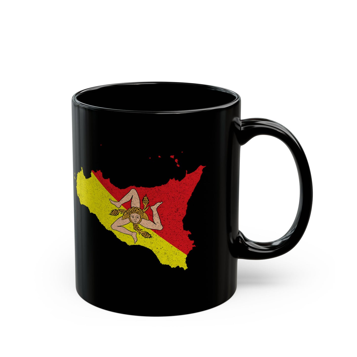 Map of Sicily with Distressed Effect Black Mug (11oz, 15oz)