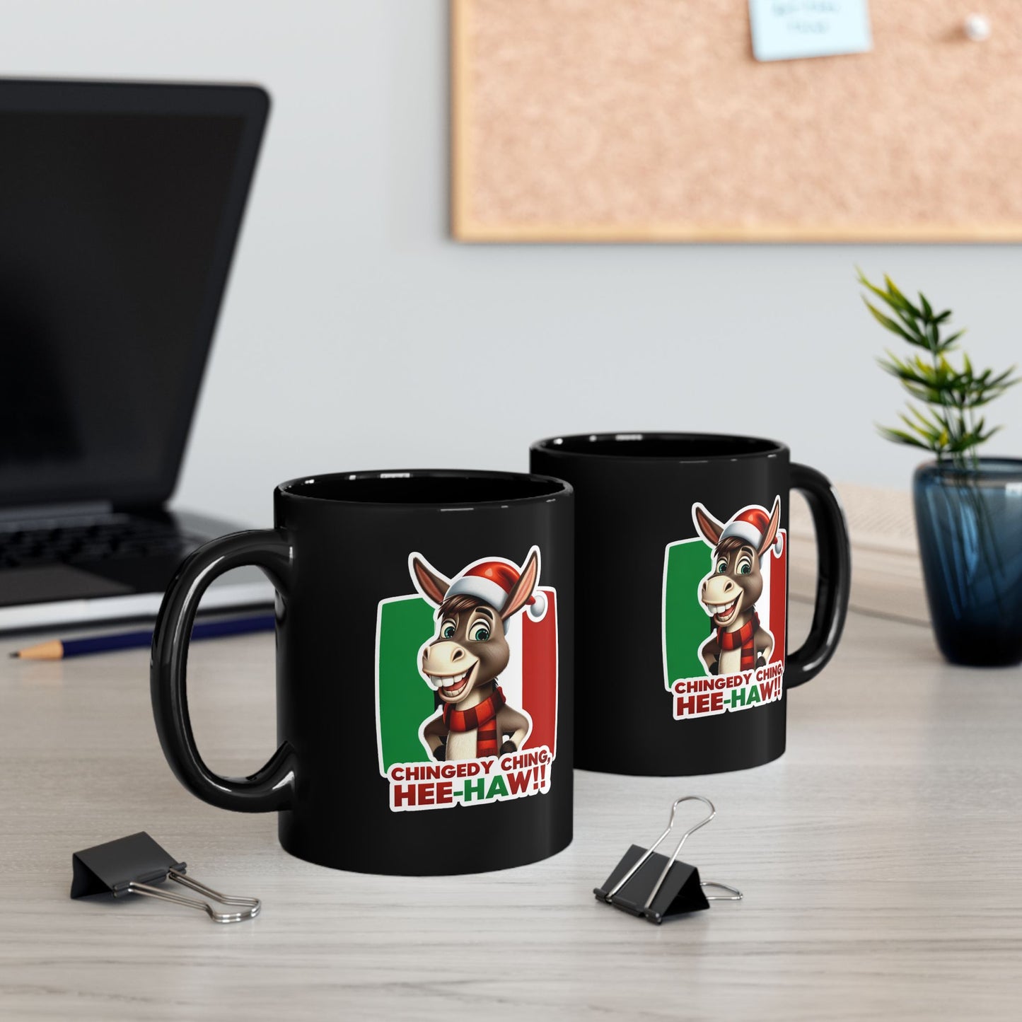 Dominick the Italian Christmas Donkey Black Mug (11oz, 15oz)