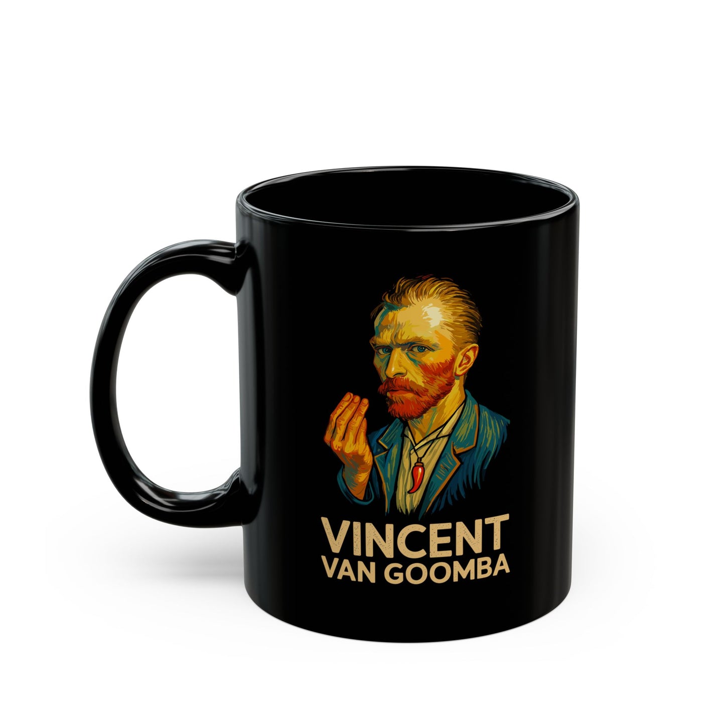 Vincent van Goomba Cornicello Hand Gesture Black Mug (11oz, 15oz)