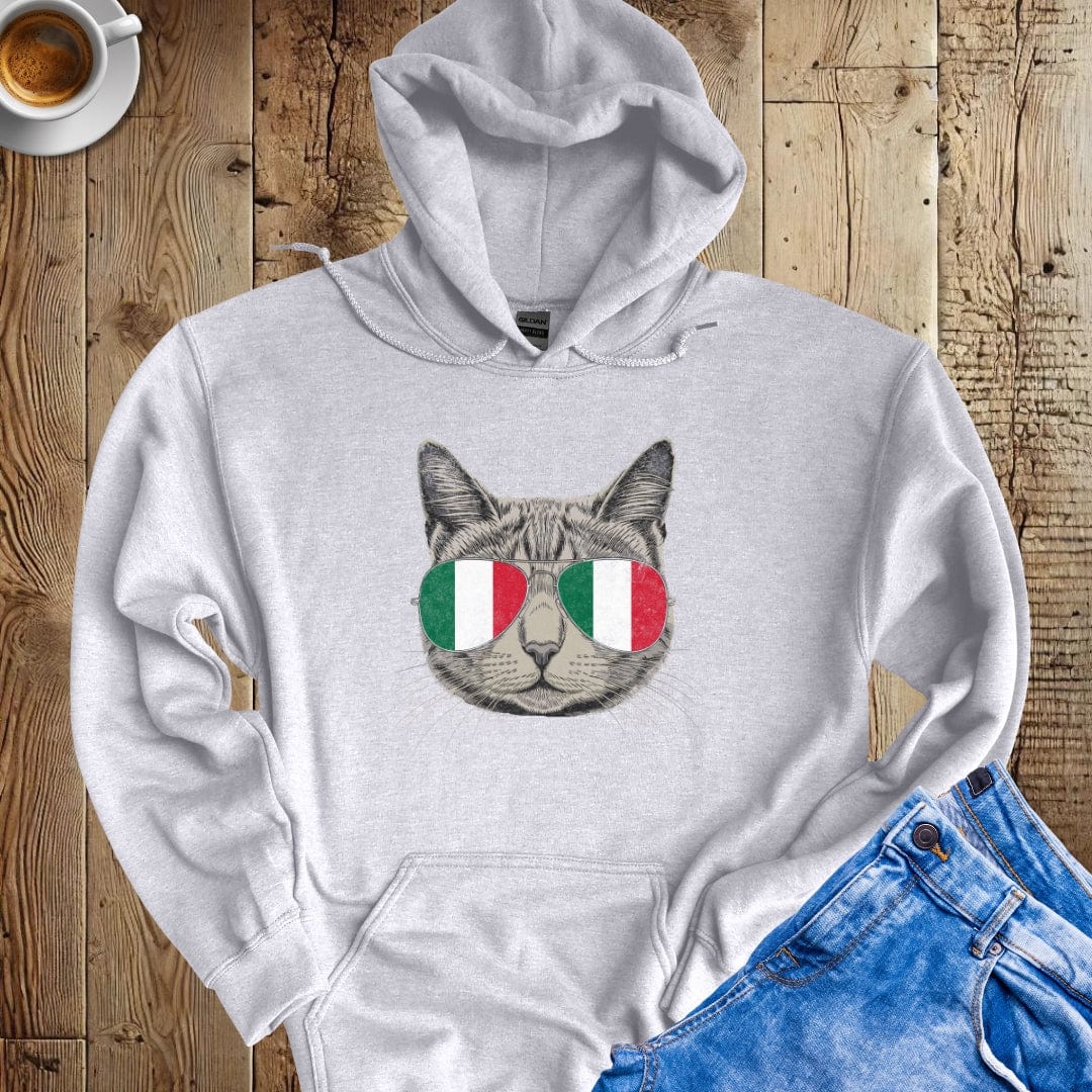 Cat with Italian Flag Sunglasses Hoodie Sweatshirt