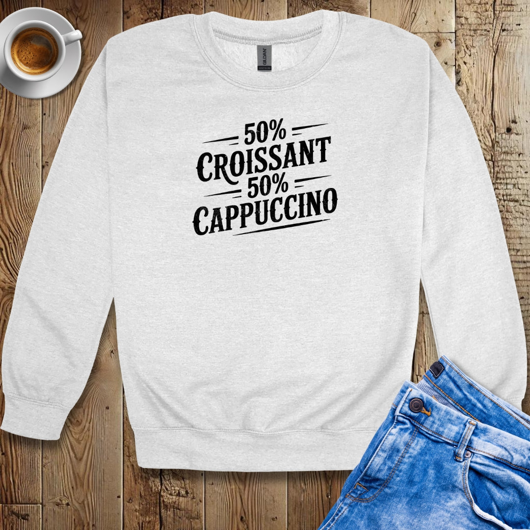 50% Croissant 50% Cappuccino Half French Italian Crew Neck Sweatshirt