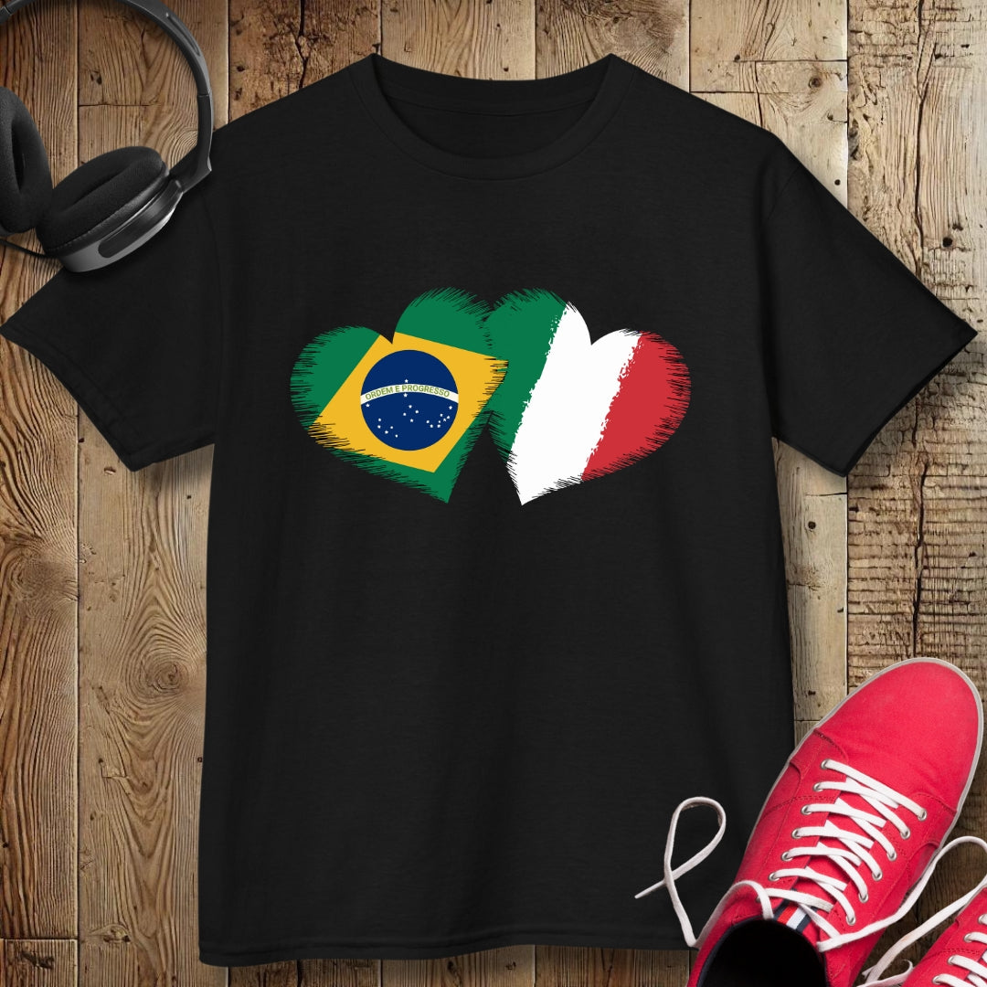 Brazilian Italian Flag Hearts Kids Tee