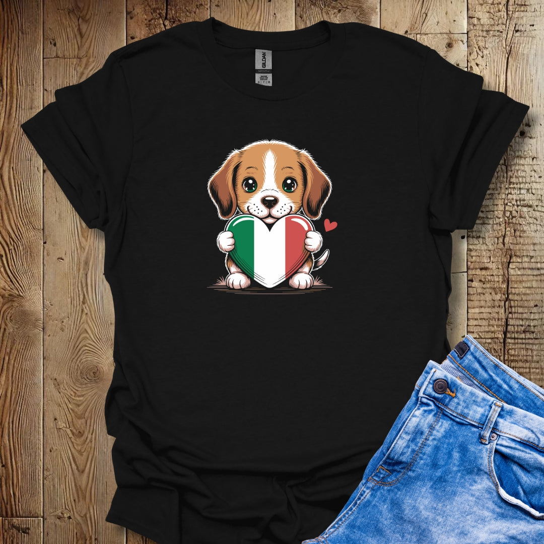Beagle Puppy with Italian Heart Flag T-shirt