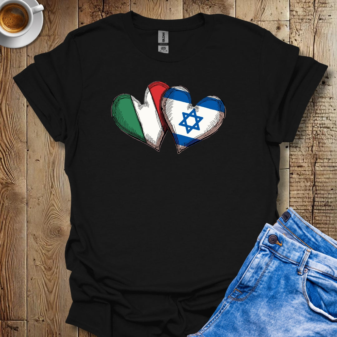 Half Jewish Italian Heart Flags T-shirt