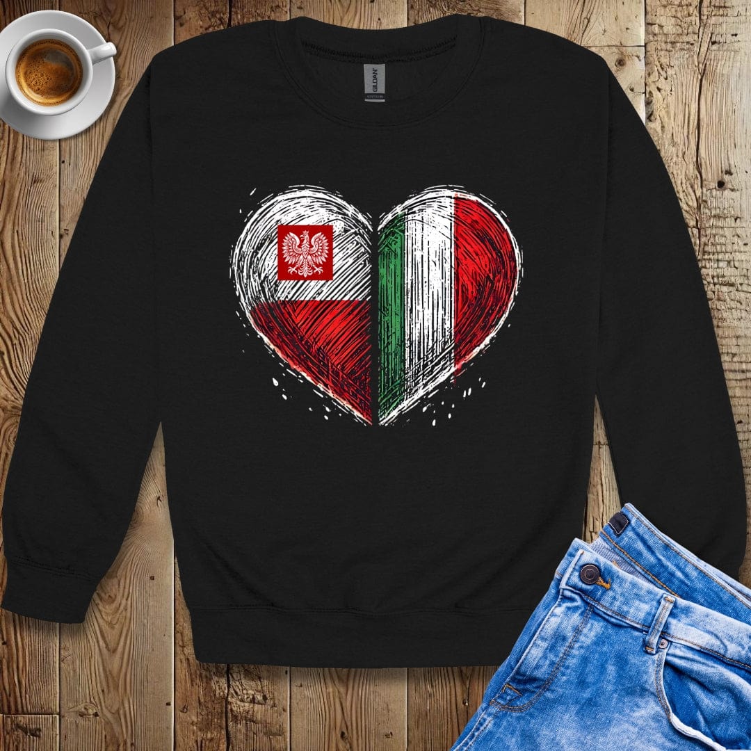 Half Polish Half Italian Flag Heart Crew Neck Sweatshirt