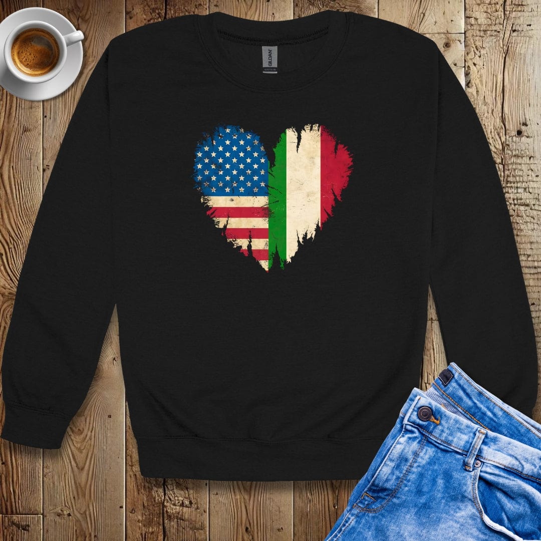 American and Italian Flag Distressed Heart Sweatshirt