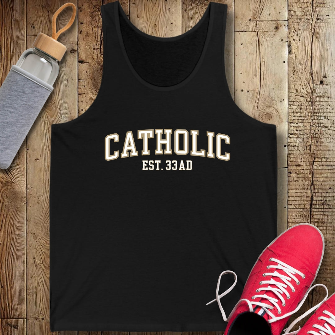 Catholic est 33 AD Unisex Jersey Tank