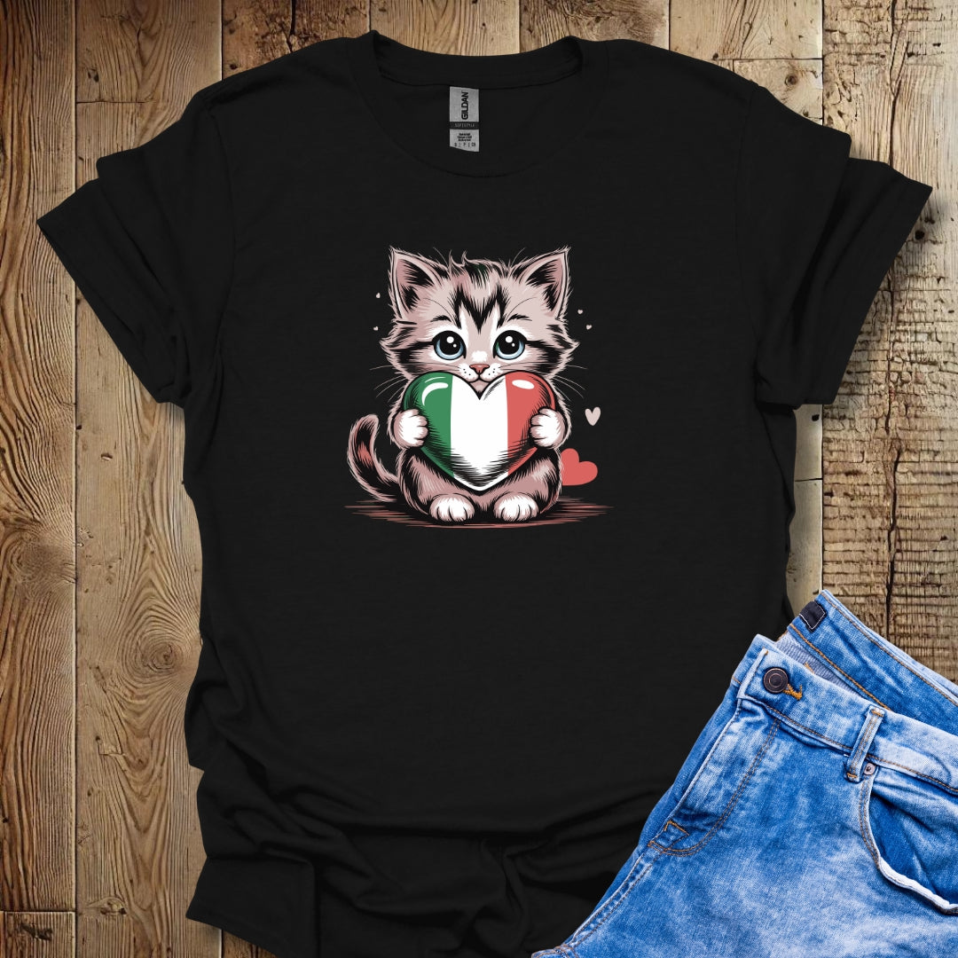 Kitten with Italian Heart Flag T-shirt