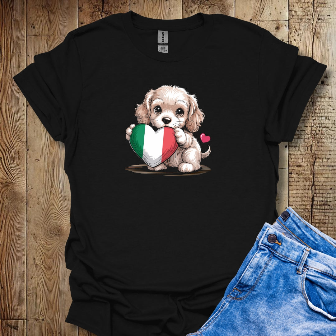 Cocker Spaniel Puppy with Italian Heart Flag T-shirt
