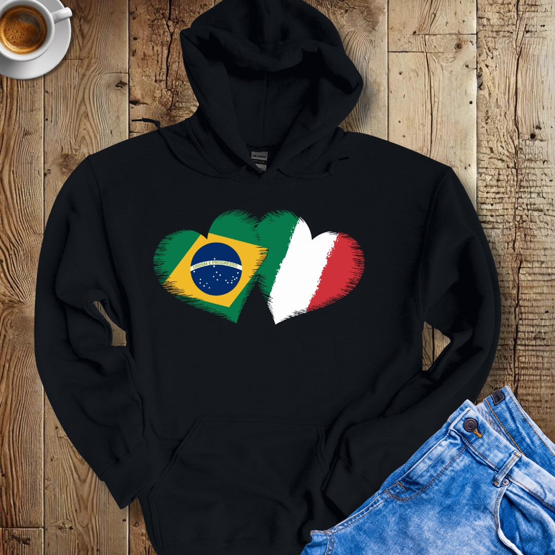 Half Brazilian Half Italian Flag Hearts Hoodie Sweatshirt