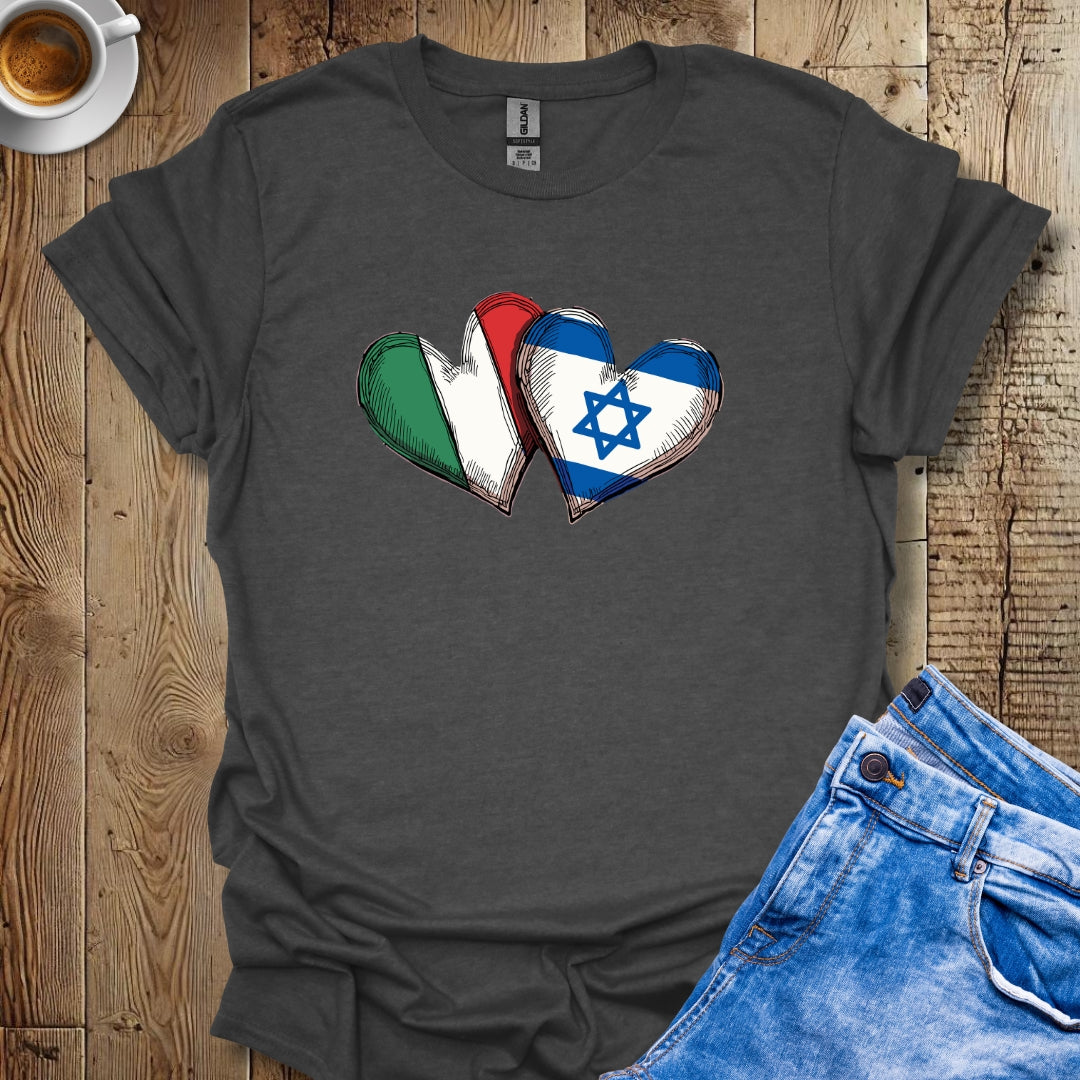 Half Jewish Italian Heart Flags T-shirt