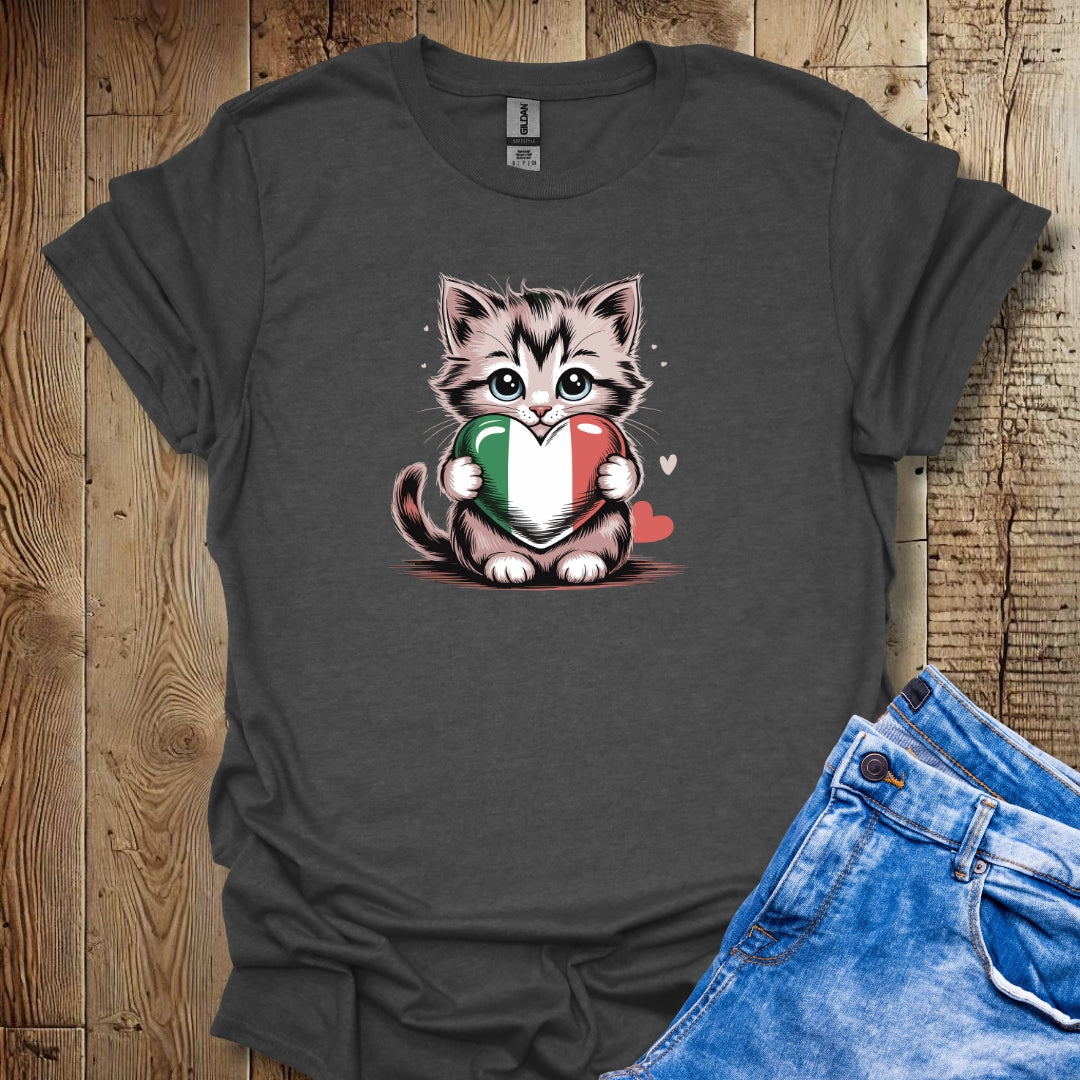 Kitten with Italian Heart Flag T-shirt