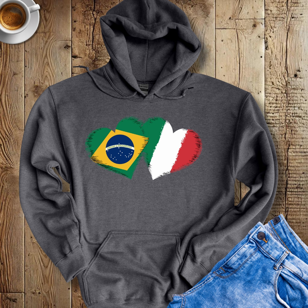 Half Brazilian Half Italian Flag Hearts Hoodie Sweatshirt