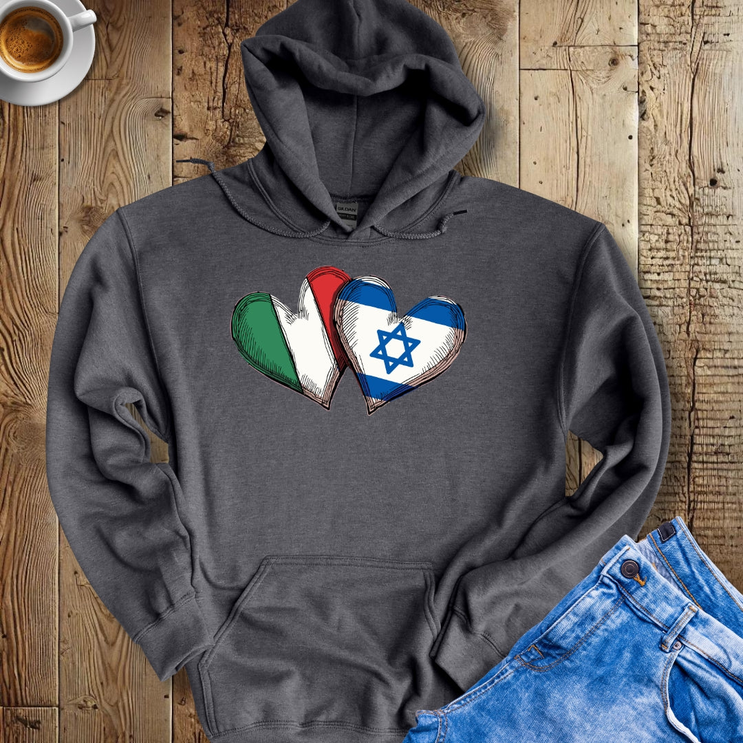 Half Jewish Italian Heart Flags Hoodie Sweatshirt