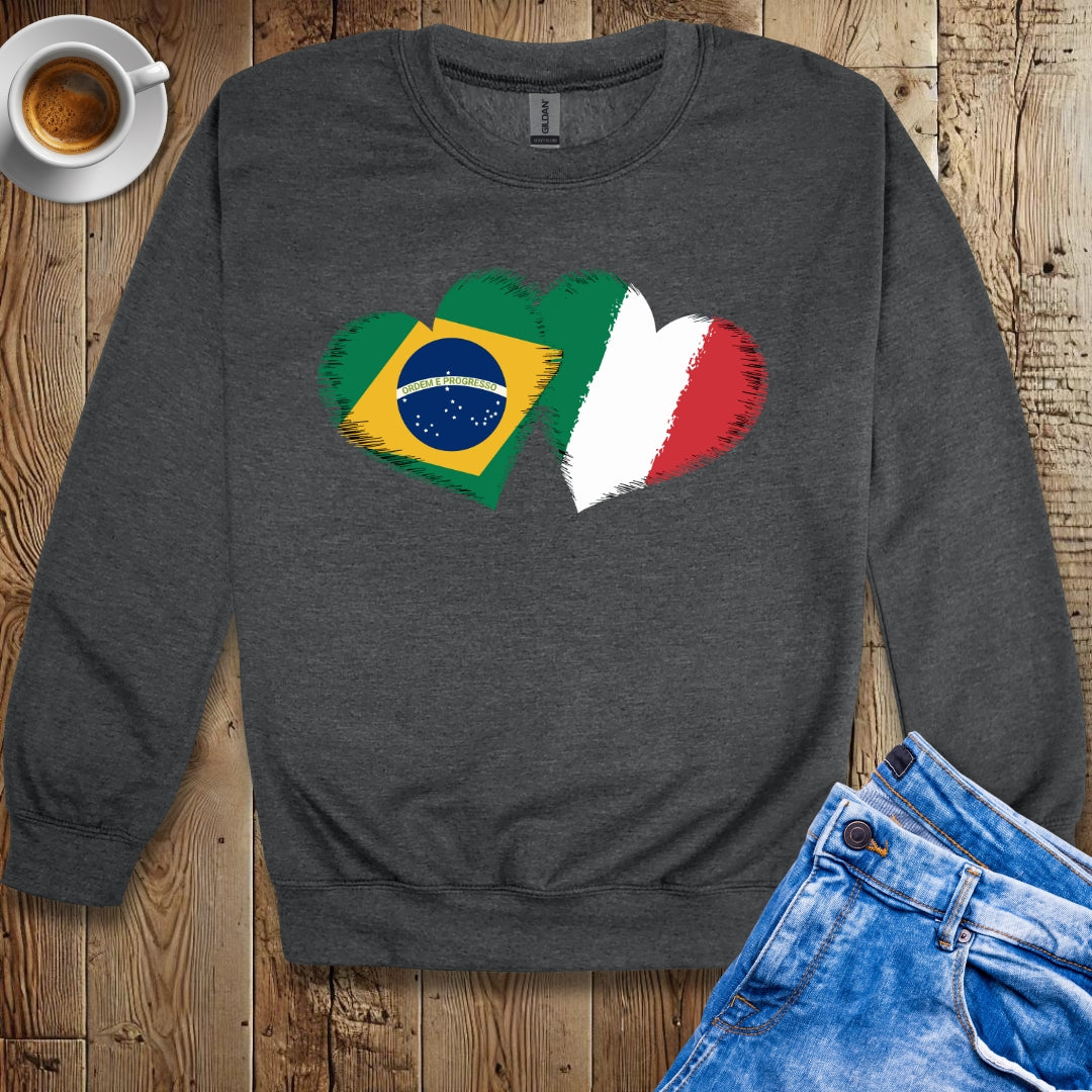 Half Brazilian Half Italian Flag Hearts Sweatshirt
