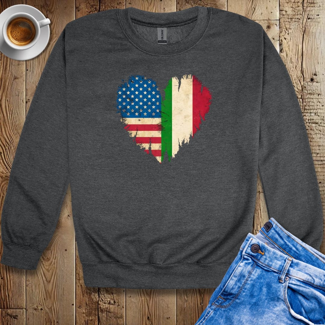 American and Italian Flag Distressed Heart Sweatshirt