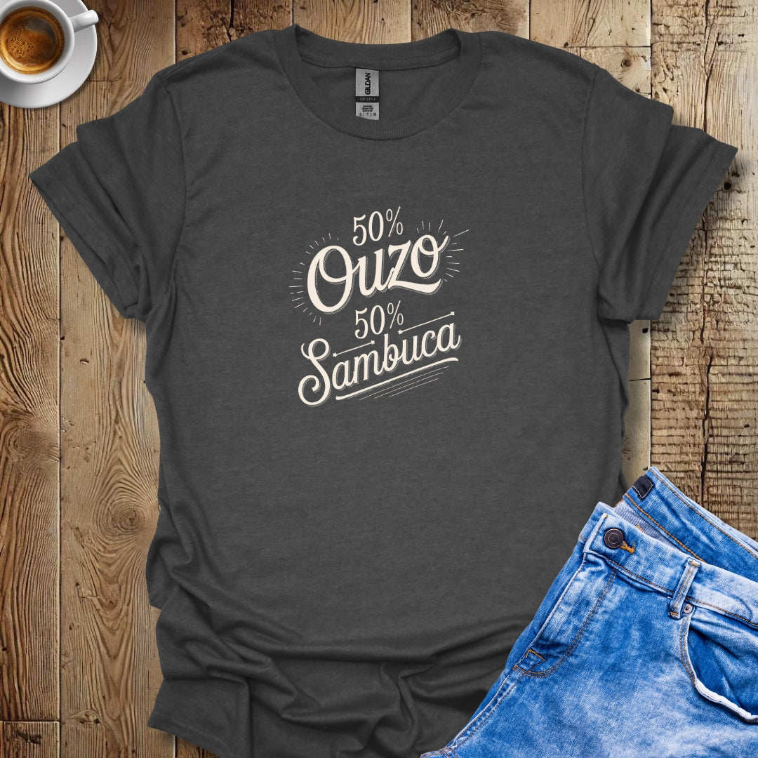 50% Ouzo 50% Sambuca Half Greek Italian T-Shirt