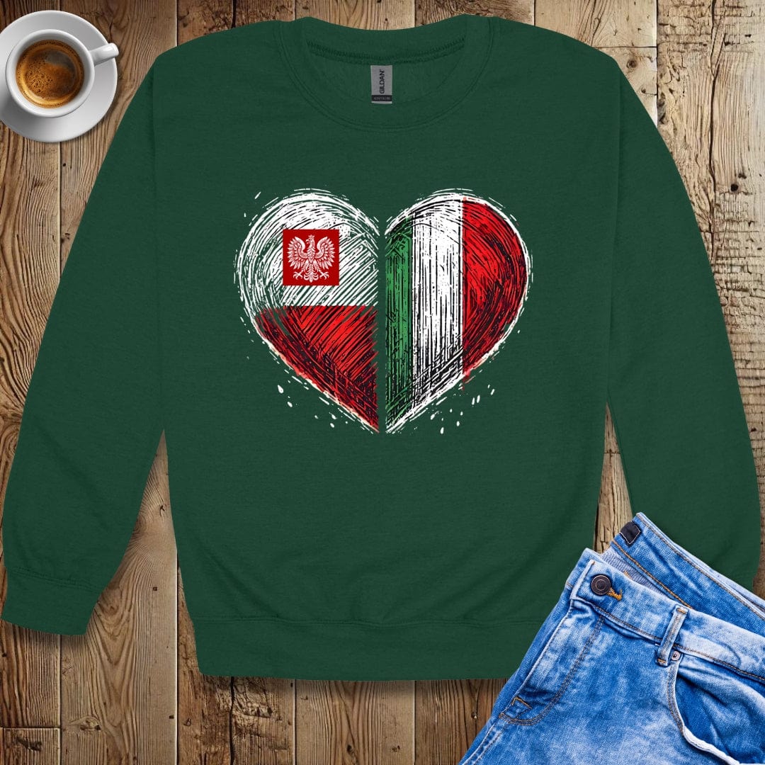 Half Polish Half Italian Flag Heart Crew Neck Sweatshirt