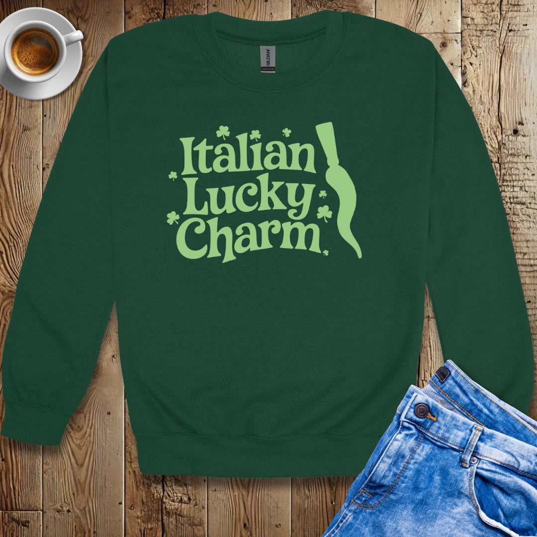 Italian Lucky Charm Cornicello Malocchio Pendant Irish Green Sweatshirt