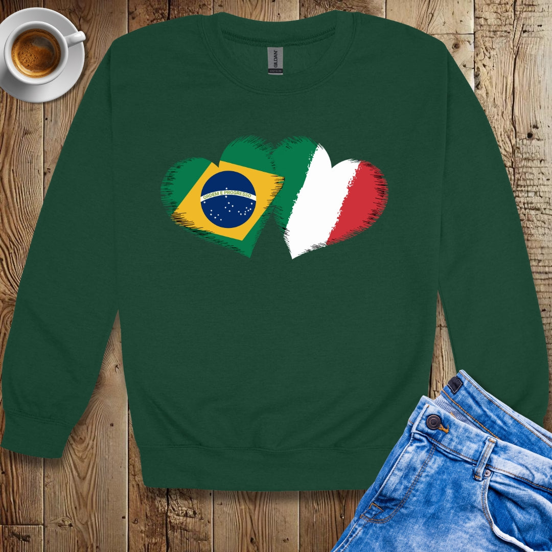Half Brazilian Half Italian Flag Hearts Sweatshirt