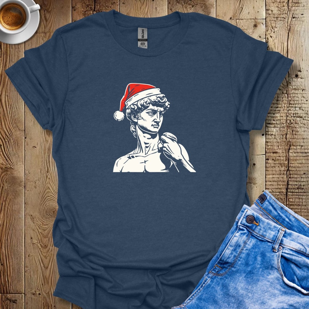 Statue Of David In Santa Hat Italian Christmas T-shirt