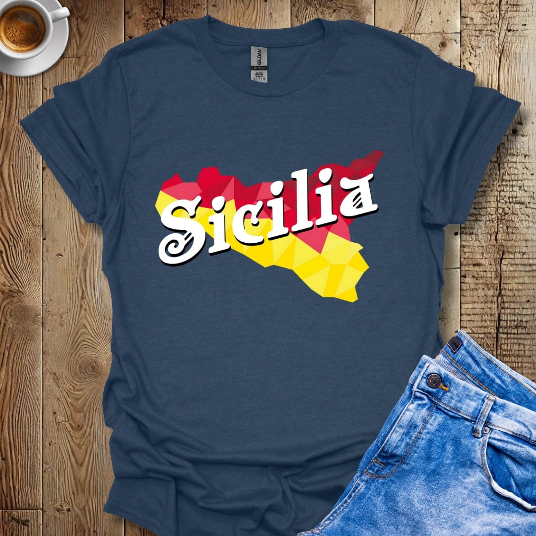 Sicilia with Modern Map of Sicily Italian Pride T-shirt