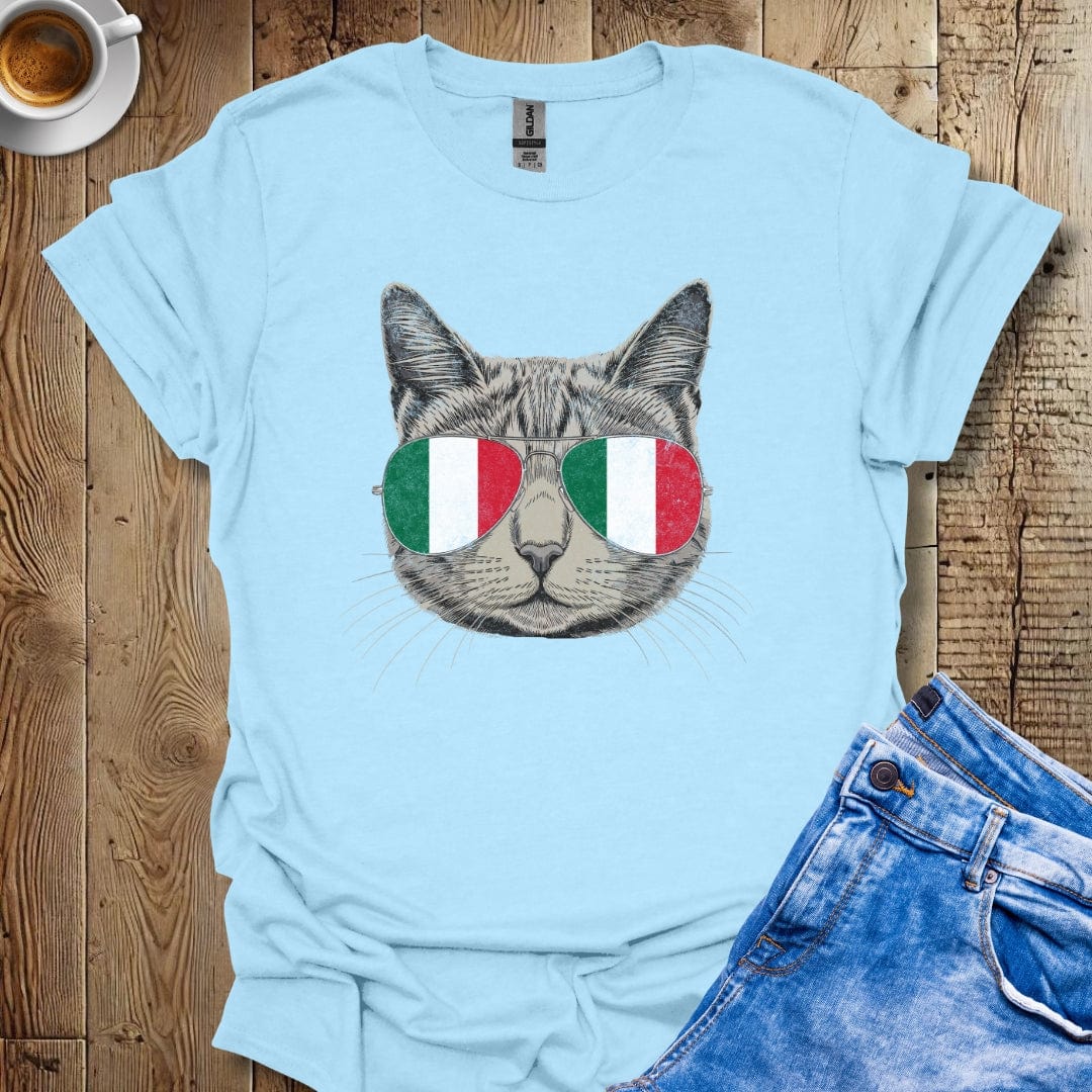 Cat with Italian Flag Sunglasses Italian Pride T-shirt