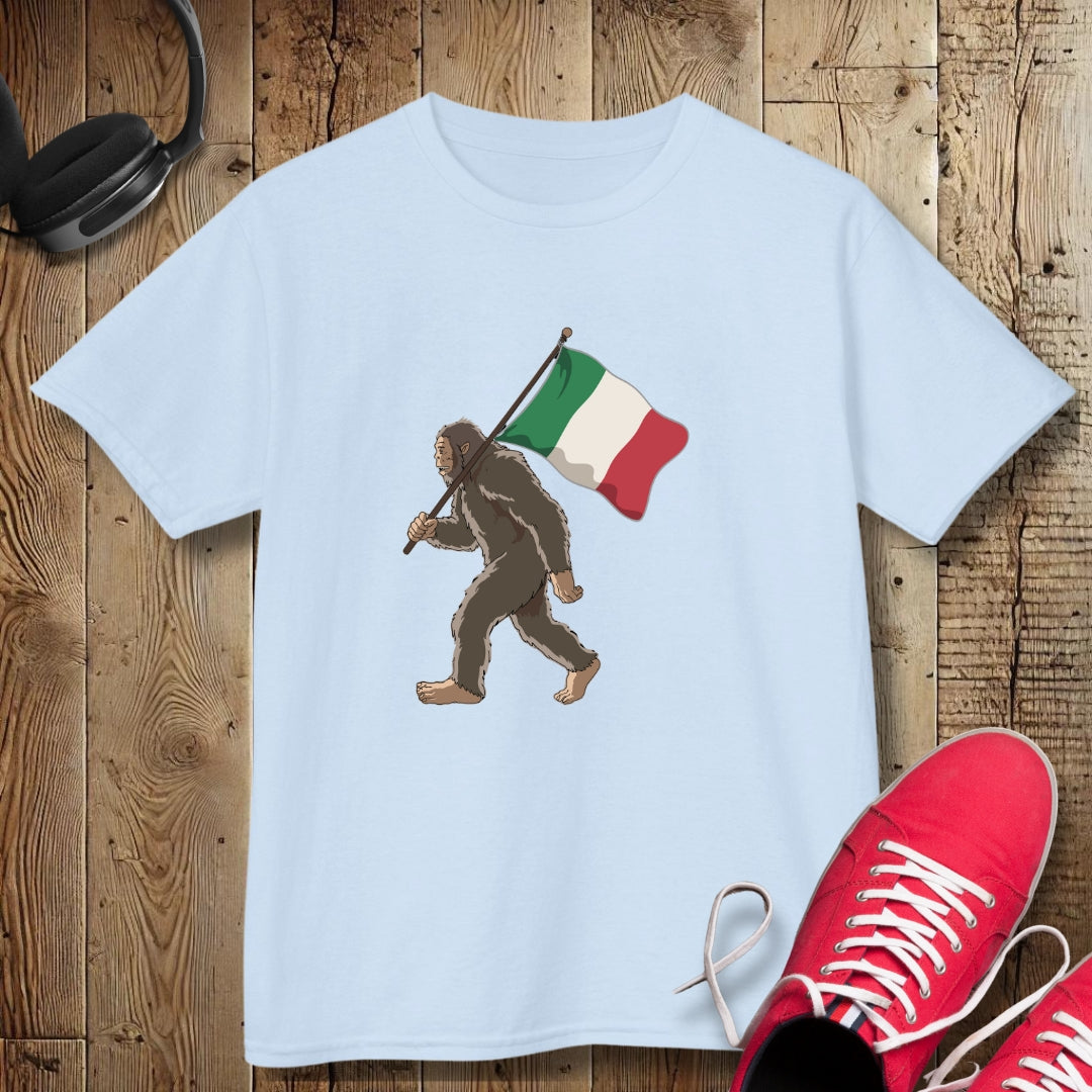Sasquatch Big Foot with Italian Flag Kids Tee