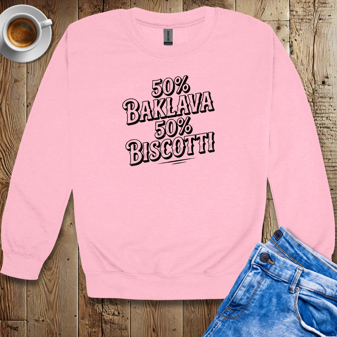 50% Baklava 50% Biscotti Half Greek Italian Crew Neck Sweatshirt