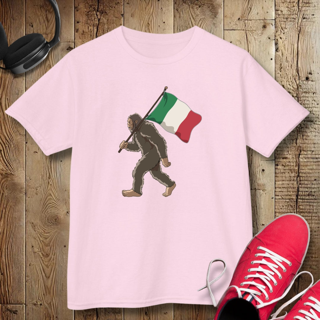 Sasquatch Big Foot with Italian Flag Kids Tee
