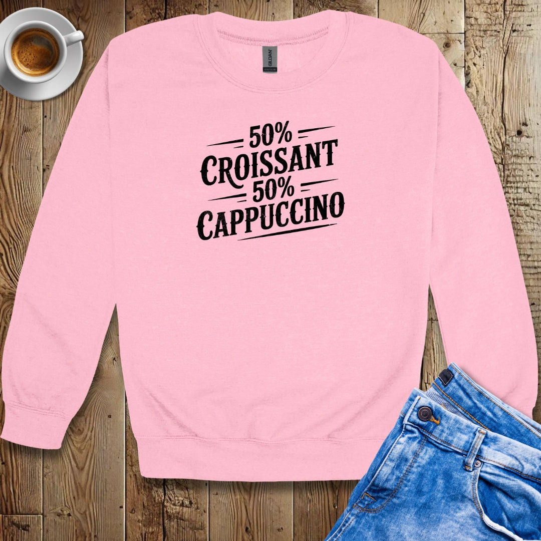 50% Croissant 50% Cappuccino Half French Italian Crew Neck Sweatshirt